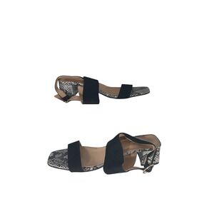 Avellini Snakeskin Block Heel‎ Sandals 10 Black Suede Italian Leather Square Toe